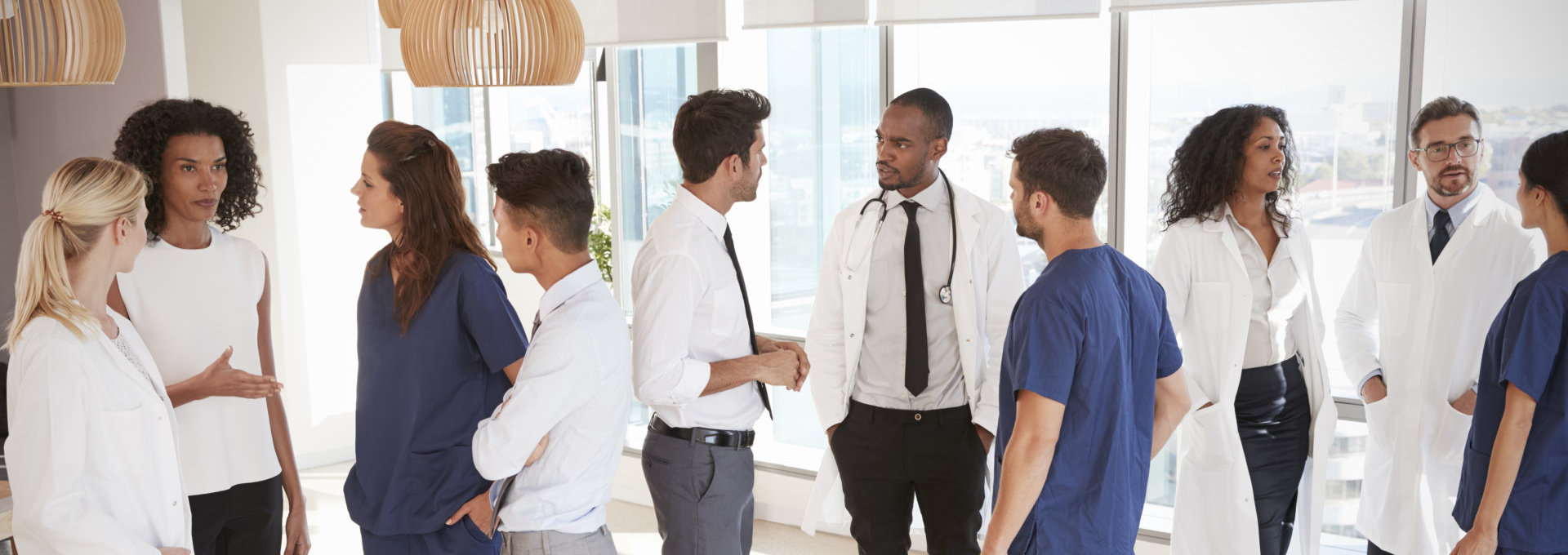 group of people and professionals talking